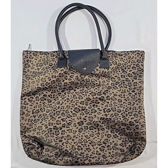 Chico’s Leopard Print Fold Up Tote Bag Zipper Top Packable Leo Roll Mini Tote - Picture 1 of 10